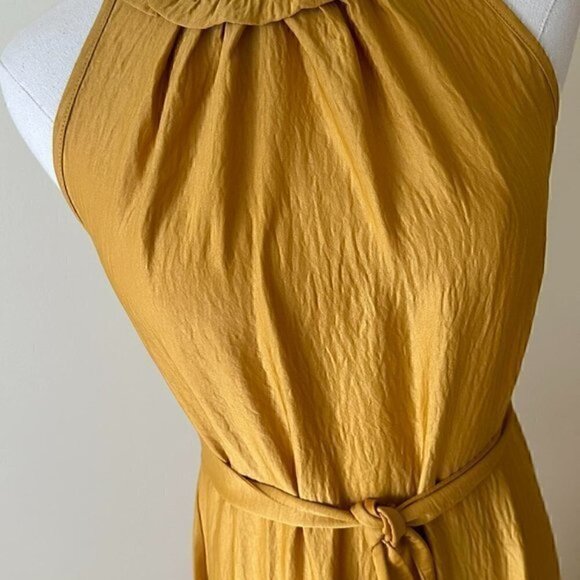 NWT Tiered Maxi Boho Belted Ruffled Sleeveless Yellow Amber Crepe Satin … - Picture 8 of 13